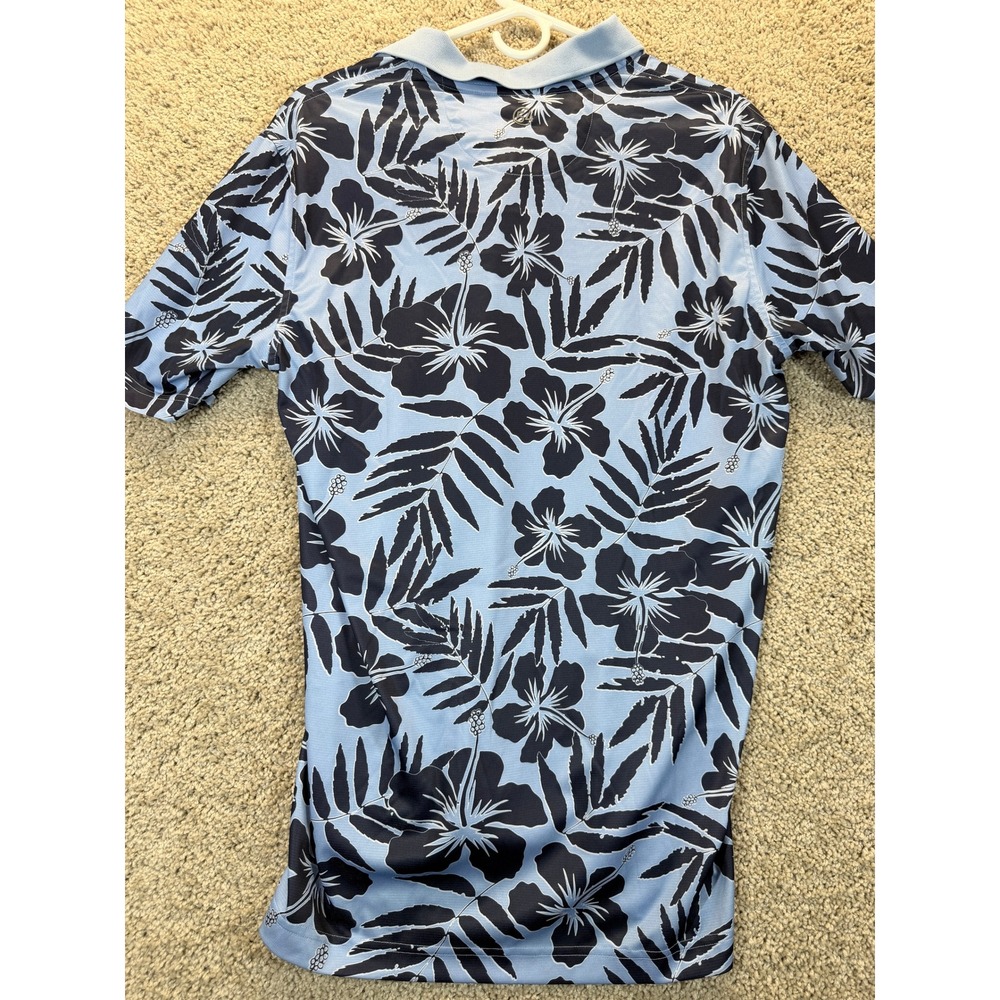 Linksoul G54 Wailea Blue Maui Hawaii Polo Shirt Mens L Floral Hibiscus Blue Golf - Picture 2 of 8